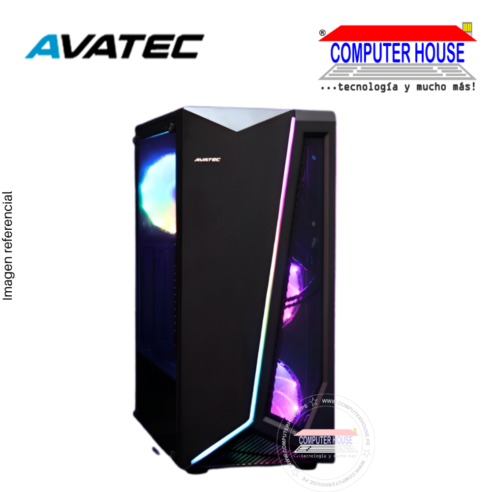 Case AVATEC 5203B, con fuente 550W, Black, Lateral de vidrio , 2 Ventiladores led RGB.