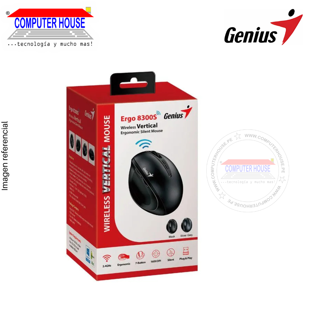 GENIUS Ergo 8300S VERTICAL Wireless Mouse, 7 Buttons, Black. 