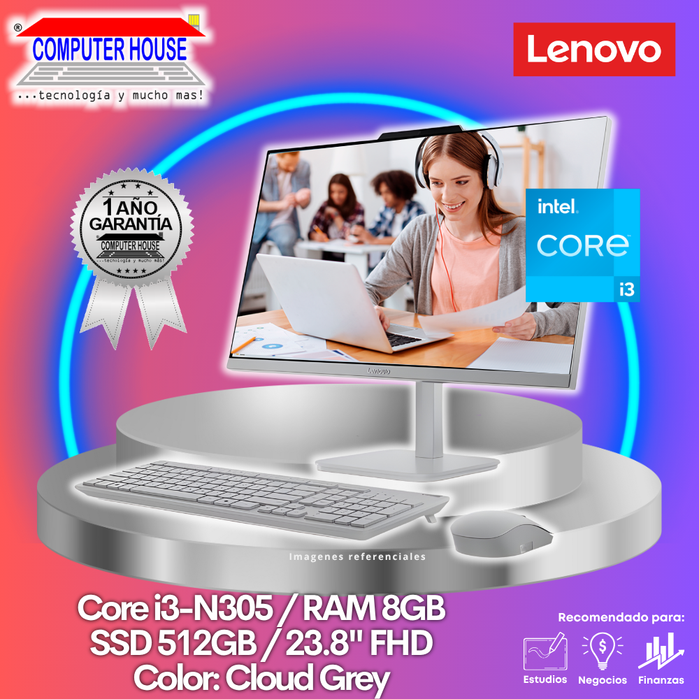 All in One LENOVO A100 , Core i3-N305, RAM 8GB, SSD 512GB, 23.8" FHD, FreeDos.