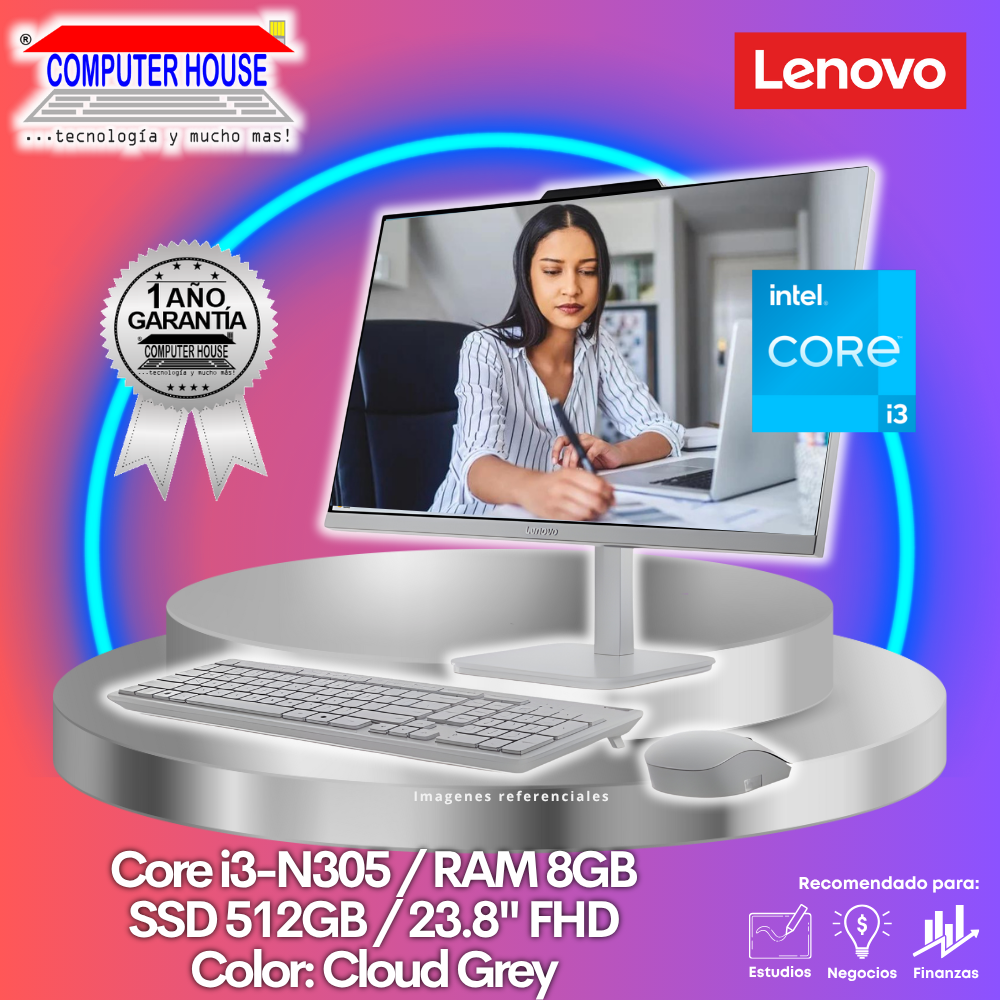 All in One LENOVO A100 , Core i3-N305, RAM 8GB, SSD 512GB, 23.8" FHD, FreeDos.