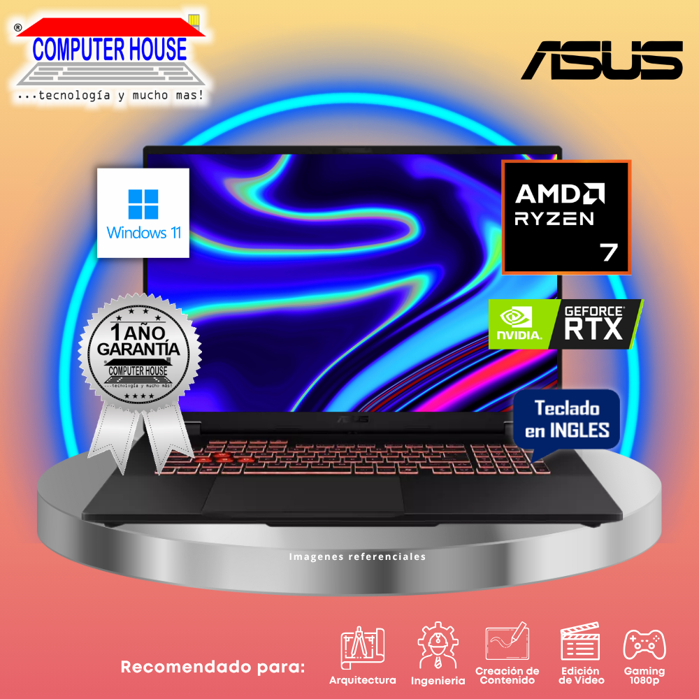 ASUS Tuf Dash FA617NT Laptop, Ryzen 7-7735HS, 32GB DDR5 RAM, 1TB SSD, RX7600S 8GB Video, 16" FHD 165Hz, English Keyboard, Windows 11.