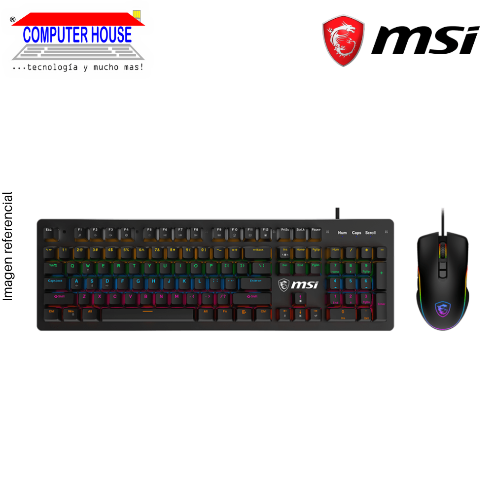 Kit Teclado + Mouse Gamer Alámbrico MSI FORGE GK300, Switch Blue, Conexión USB-A.