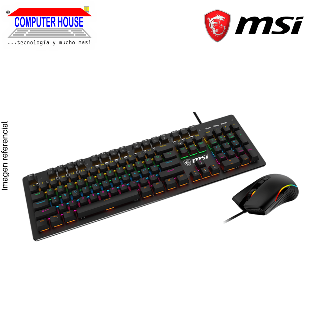 Kit Teclado + Mouse Gamer Alámbrico MSI FORGE GK300, Switch Blue, Conexión USB-A.