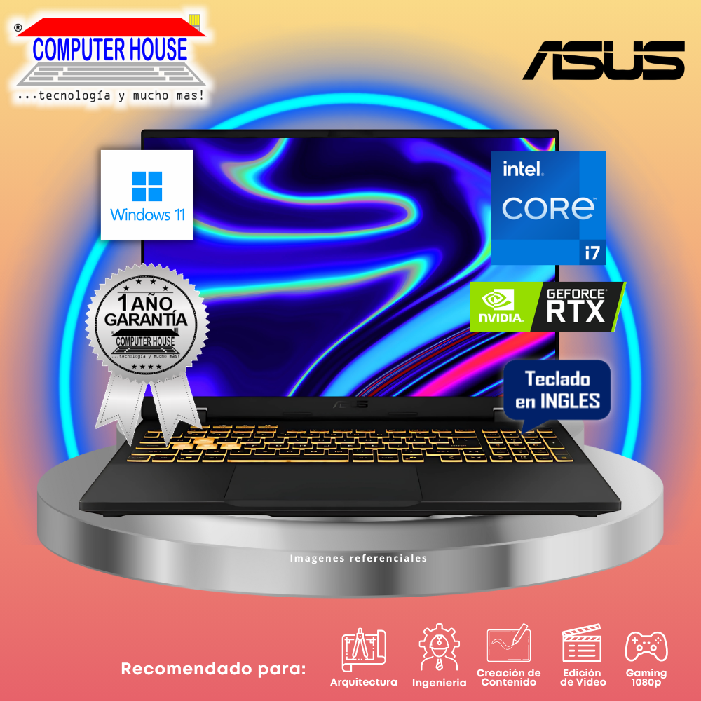 Laptop ASUS Tuf Gaming F16, Core i7-14650HX, RAM 32GB, SSD 1TB, Nvidia GeForce RTX5060 8GB, 16" FHD 165Hz, Teclado en Inglés, Windows 11.