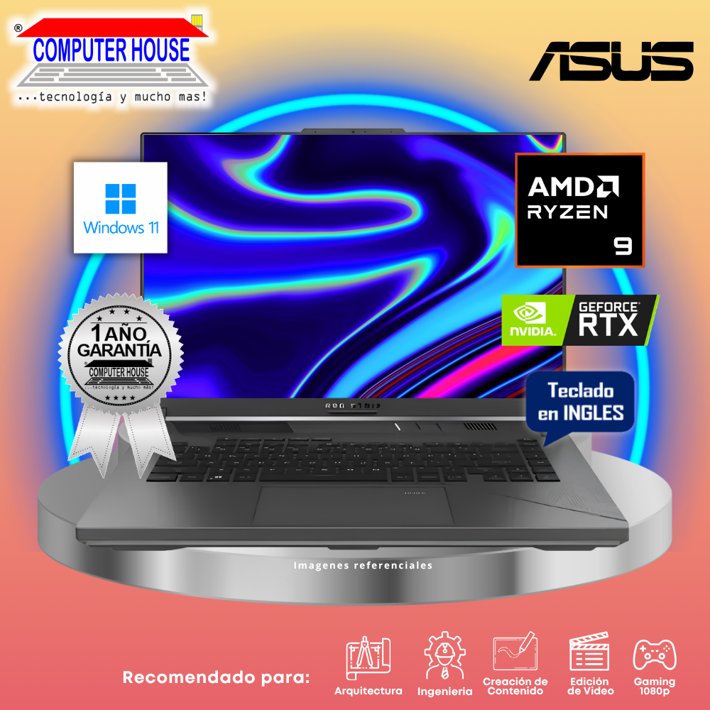 ASUS RogStrix Scar 17 Laptop, Ryzen 9-8940HS, 16GB DDR5 RAM, 1TB SSD, RTX5070 12GB Video, 16" FHD 165Hz, English Keyboard, Windows 11.