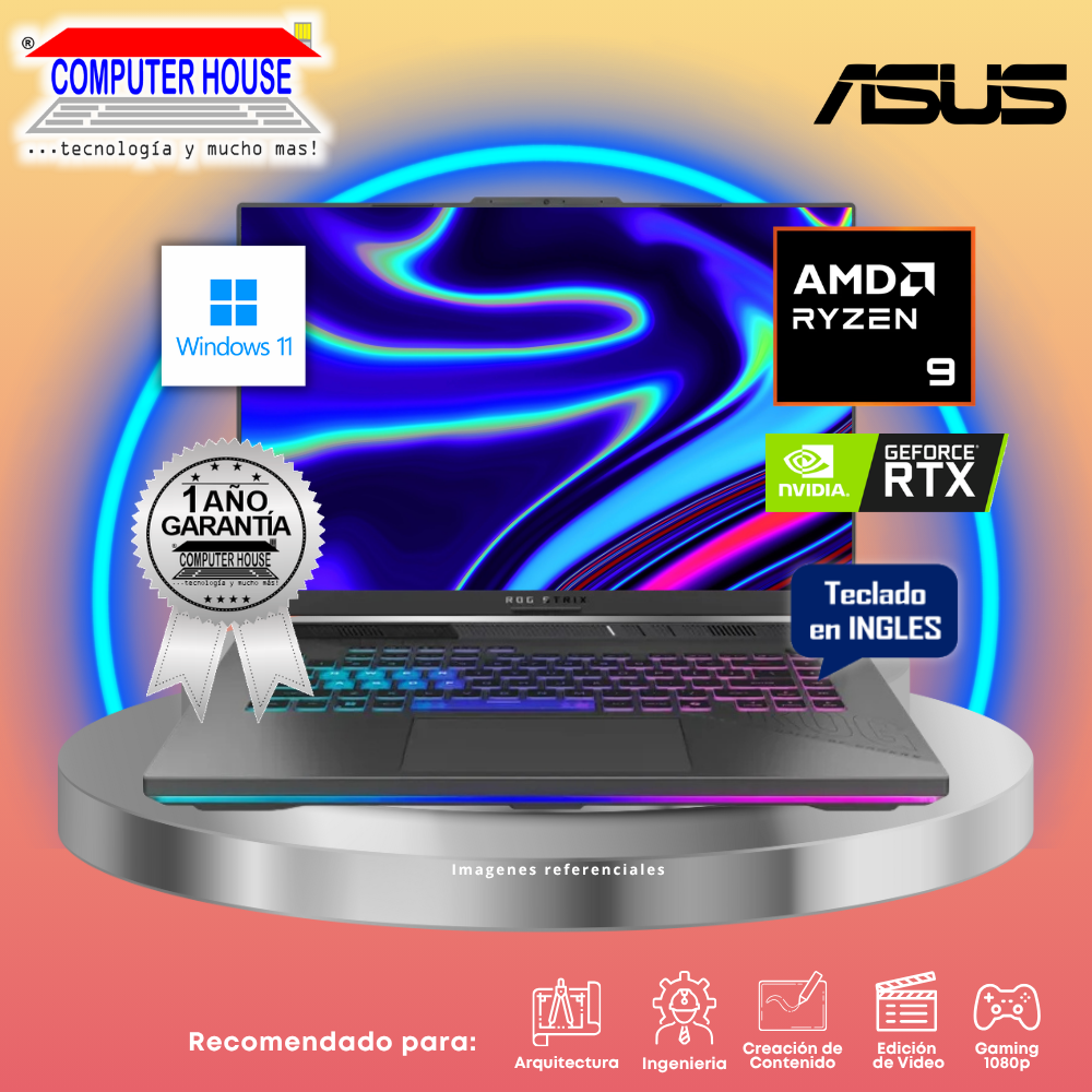 ASUS RogStrix Scar 17 Laptop, Ryzen 9-8940HS, 16GB DDR5 RAM, 1TB SSD, RTX5070 12GB Video, 16" FHD 165Hz, English Keyboard, Windows 11.