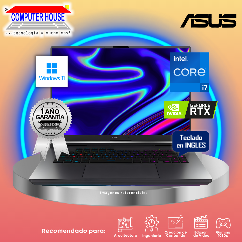 Laptop ASUS Rog Strix G16, Core i7-14650HX, RAM 16GB DDR5, SSD 1TB, Nvidia GeForce RTX5060 8GB, 16" FHD 165Hz, Teclado en Inglés, Windows 11.