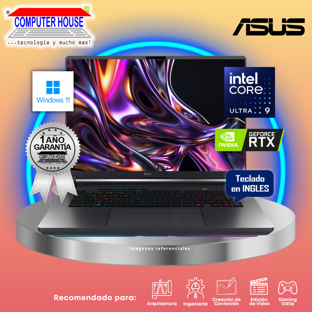 ASUS Rog Strix Scar 16 Laptop, Core Ultra 9-275HX, 32GB DDR5 RAM, 2TB SSD, RTX5080 16GB Video, 16" FHD 240Hz, English Keyboard, Windows 11.