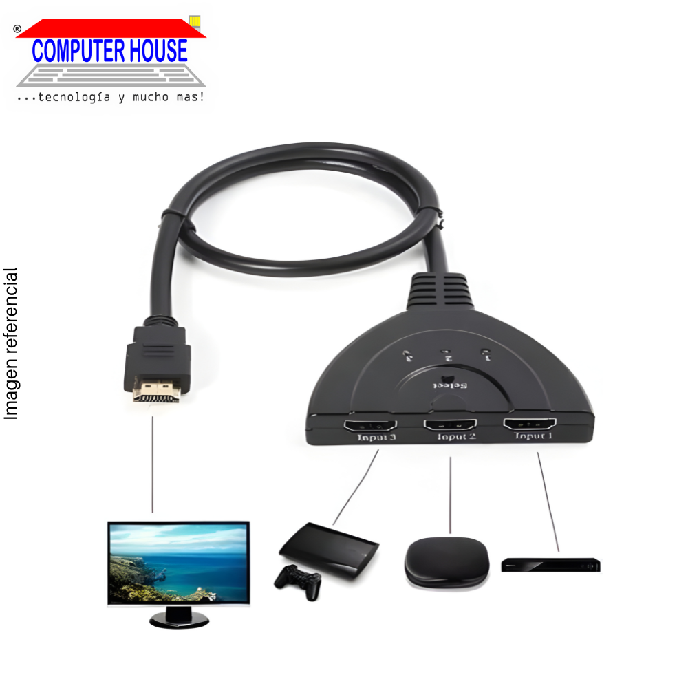 Extensión puertos HDMI 3x1 con Cable, Multiplicador, Soporta 4K, Full HD 1080p y 3D