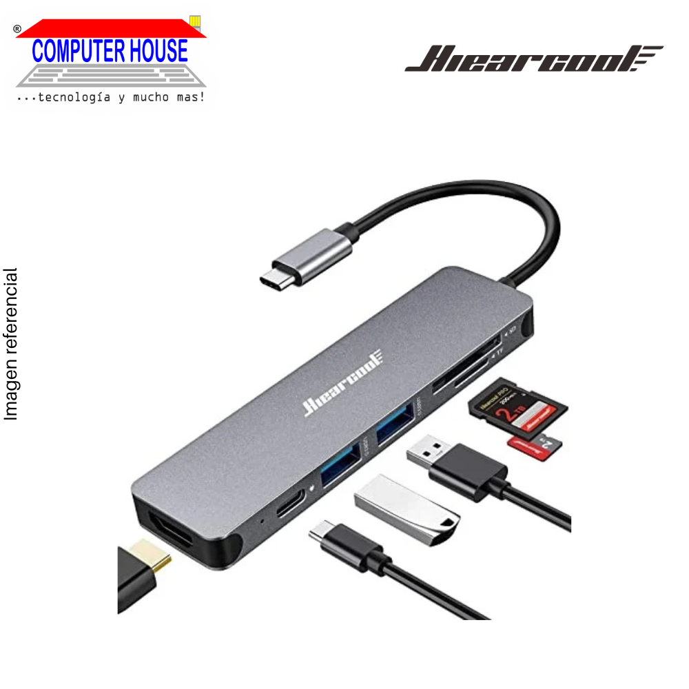 USB-C Hub HIEARCOOL UCN3286 Extension, 1xHDMI + 2xUSB-A 3.0 + 1xUSB-C + 1xSD + 1xMicroSD.