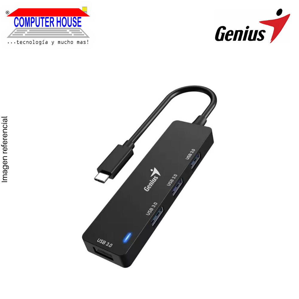 Hub USB-C Extensión 4 en 1 GENIUS UH-400, 4xUSB-A 3.0, Negro.