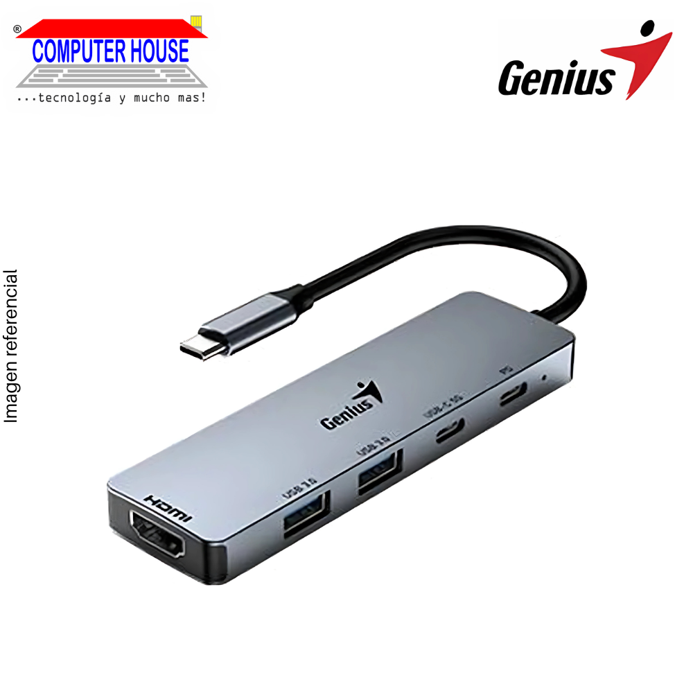 USB-C Hub Extension 4 in 1 GENIUS UH-500, 2xUSB-A 3.0 + 1xUSB-C + 1xHDMI, Black.
