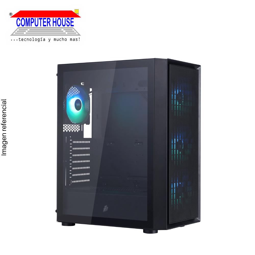Case Midtower 1St Player GO6 Black, SIN FUENTE, lateral trasparente, RGB.