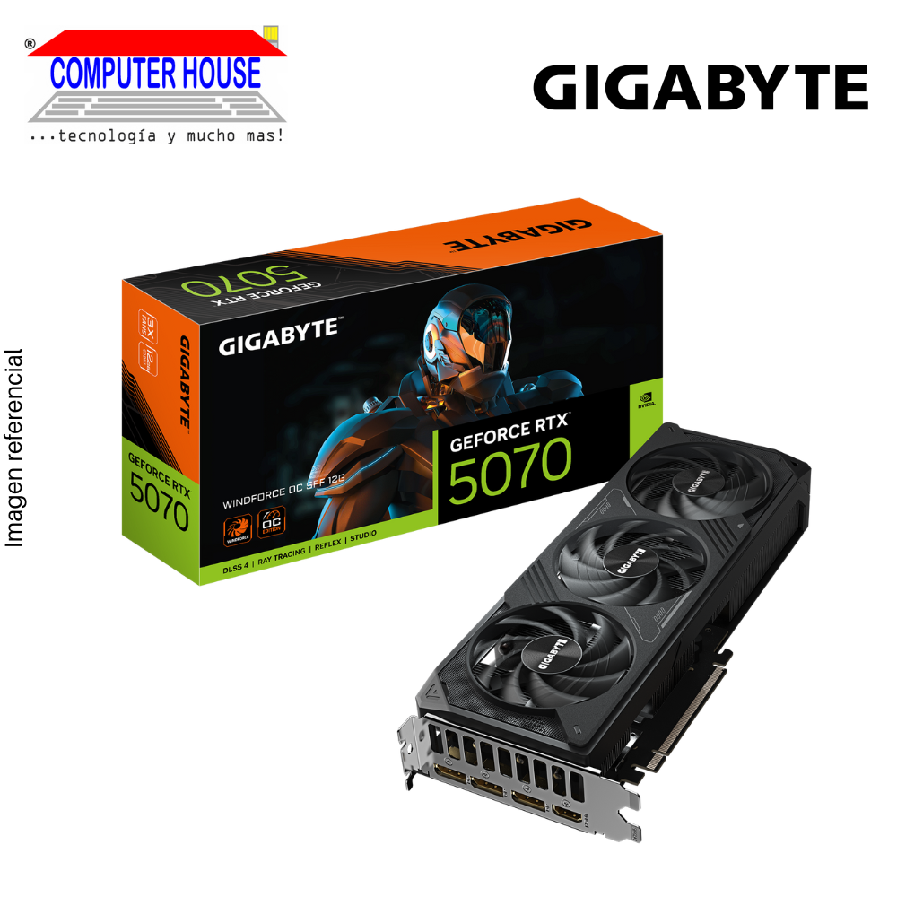 GIGABYTE RTX5070 12GB Video Card, GDDR7, WindForce OC SFF 12, NVIDIA GeForce, 3xDisplayPort, 1xHDMI, PCI-e 5.0. 