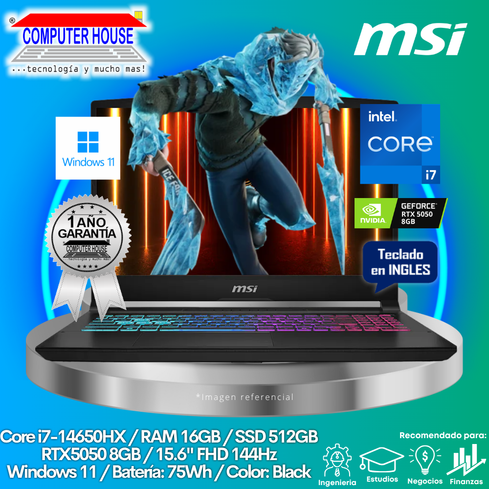 ASUS Tuf Gaming Laptop, Core i7-14650HX, 32GB RAM, 1TB SSD, RTX5060 8GB Video, 16" FHD 165Hz, English Keyboard, Windows 11.
