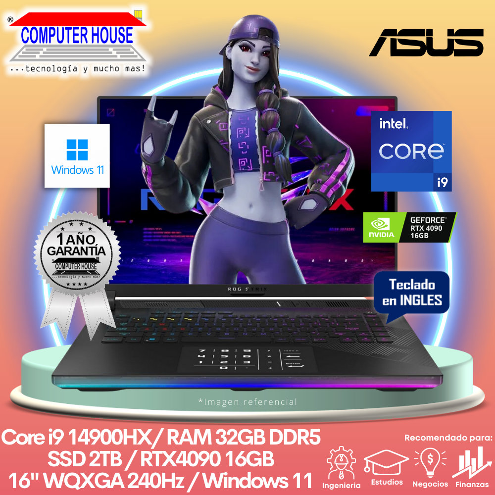 Laptop ASUS StrixScar, Core i9-14900HX, RAM 32GB DDR5, SSD 2TB, Video RTX4090 16GB, 16