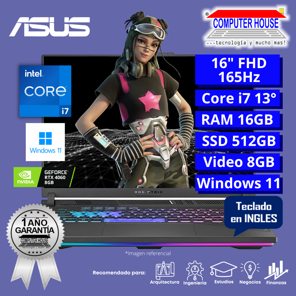 Laptop ASUS StrixScar G614JV, Core i7-13650HX, RAM 16GB DDR5, SSD 512GB, Video RTX4060 8GB, 16