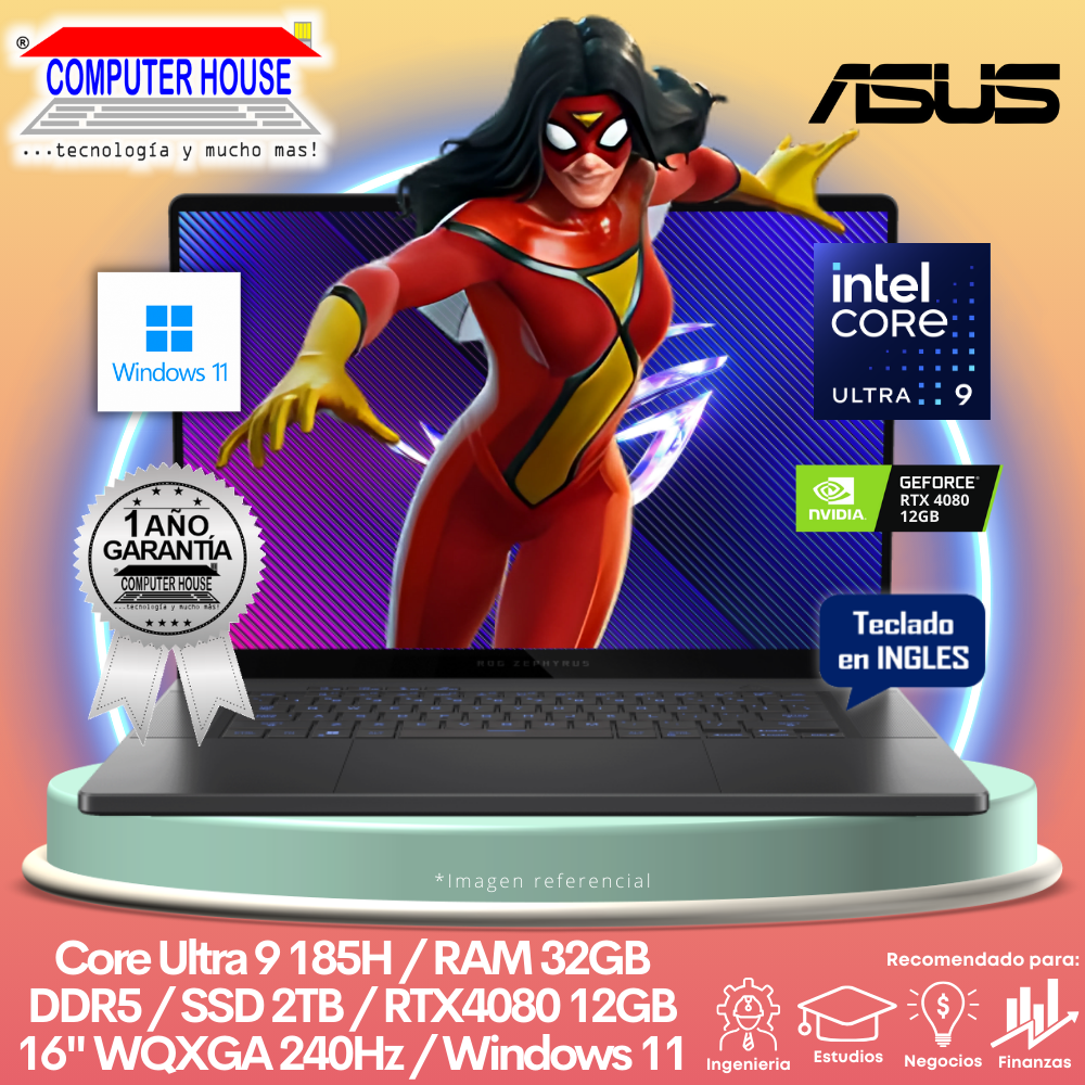 Laptop ASUS Zephyrus G16, Core Ultra 9-185H, RAM 32GB DDR5, SSD 2TB, Video RTX4080 12GB, 16