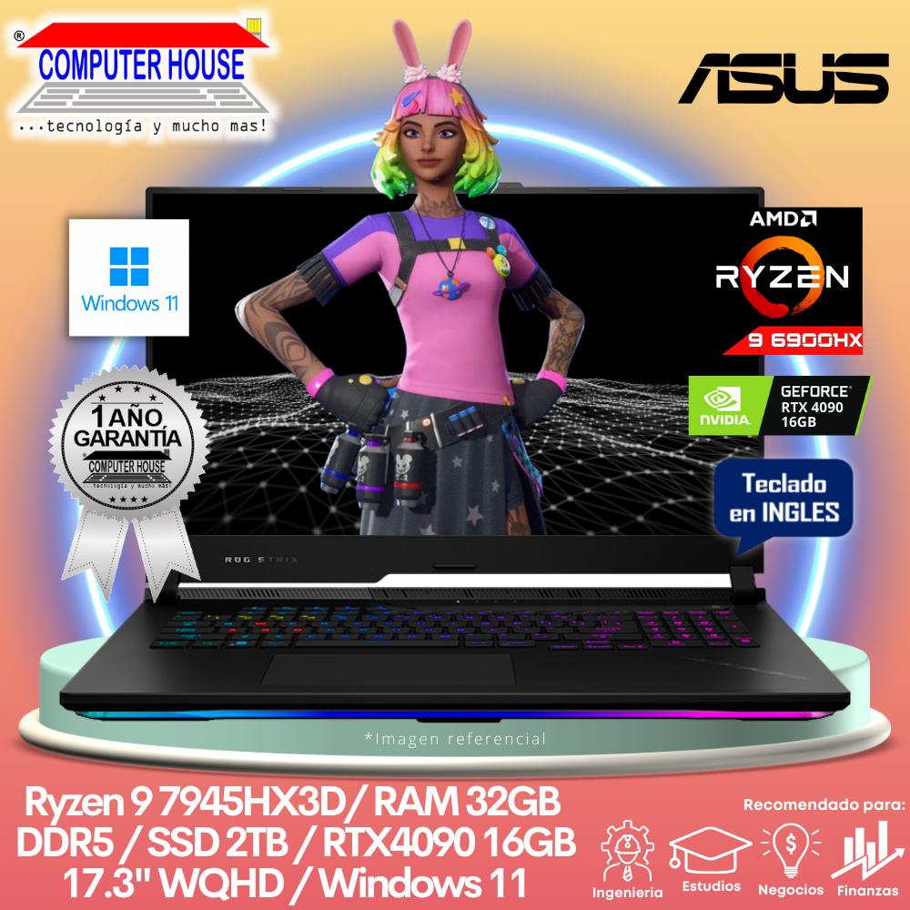 Laptop ASUS RogStrix Scar 17, Ryzen 9-7945HX3D, RAM 32GB DDR5, SSD 2TB, Video RTX4090 16GB, 17.3