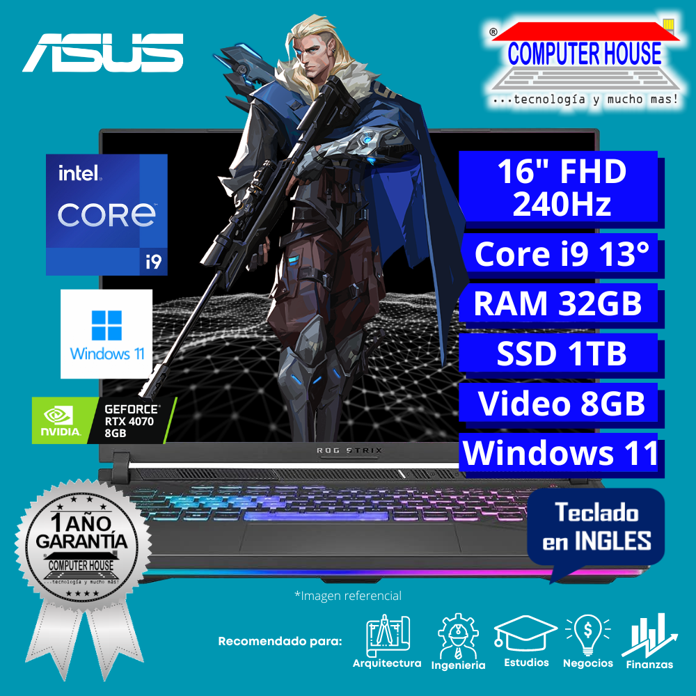 Laptop ASUS StrixScar G614JI, Core i9-13980HX, RAM 32GB DDR5, SSD 1TB, Video RTX4070 8GB, 16