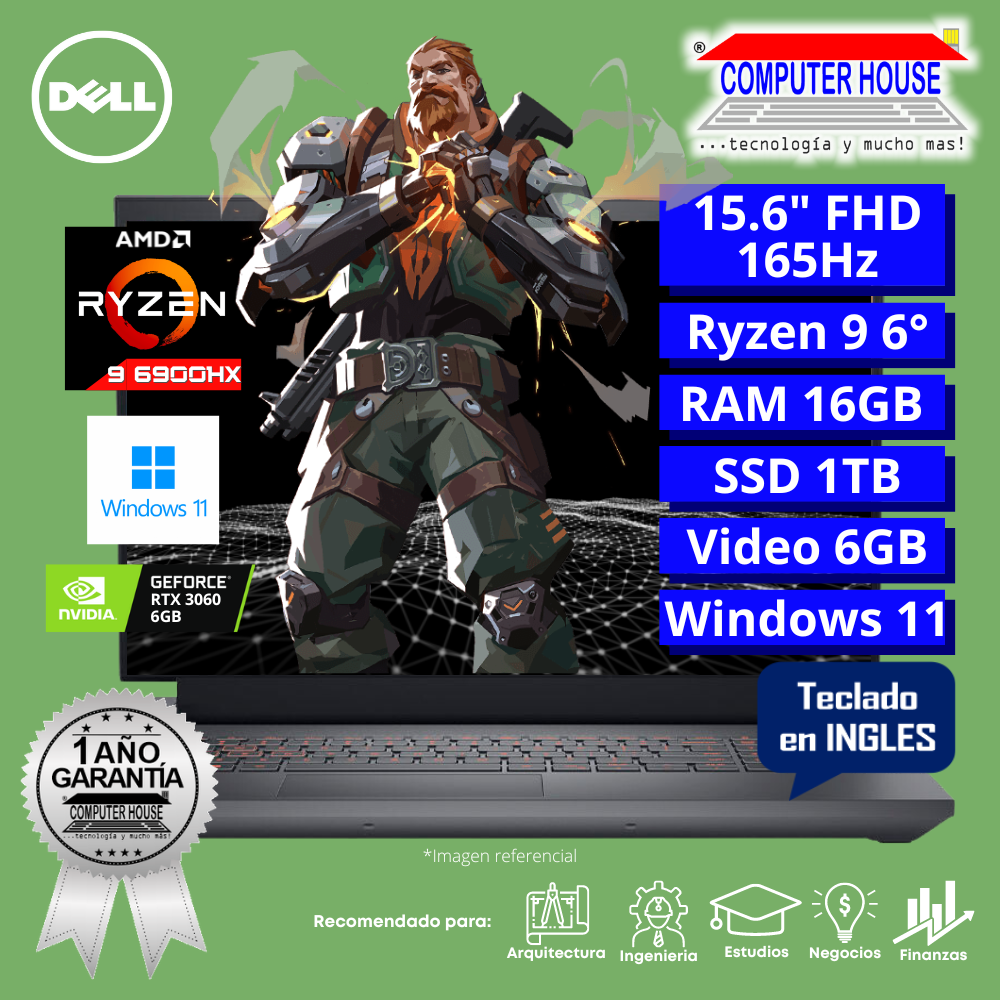 Laptop DELL G5525, Ryzen 9-6900H, RAM 16GB, SSD 1TB, 15.6