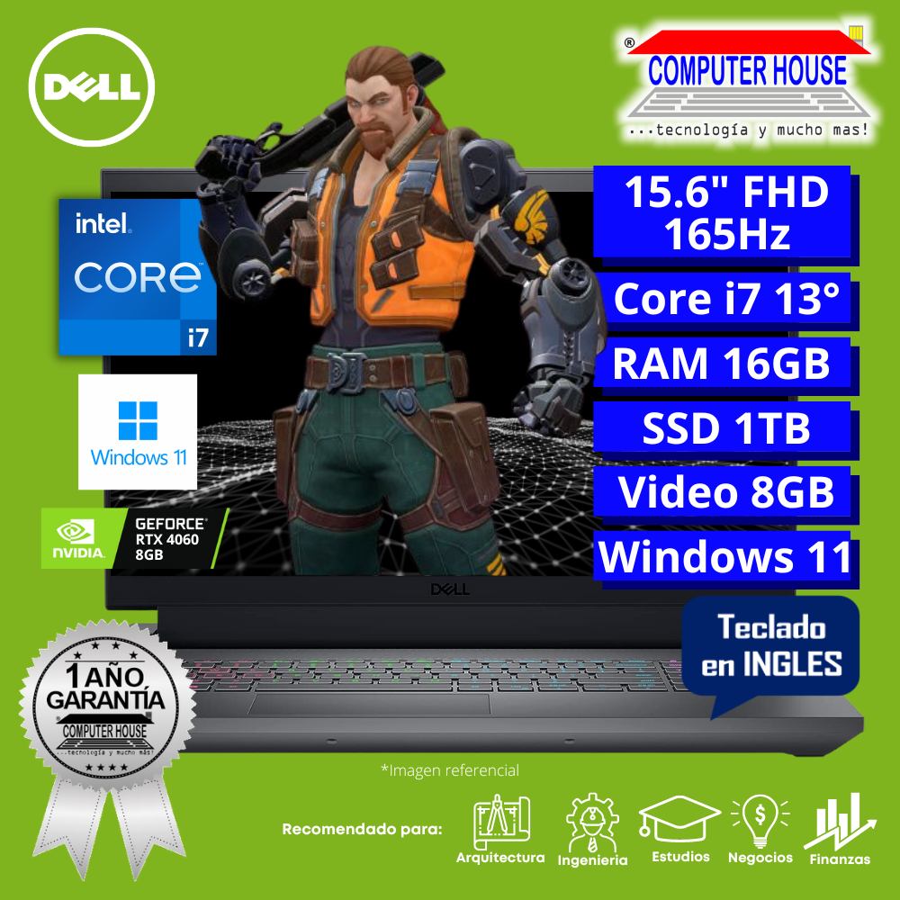 Laptop DELL G5530, Core i7-13650HX, RAM 16GB DDR5, SSD 1TB, Video RTX4060 8GB, 15.6