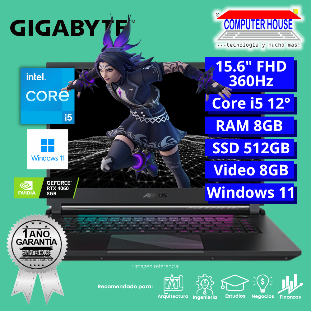 Laptop GIGABYTE Aorus 15, Core i5-12500H, RAM 8GB DDR5, SSD 512GB, 15.6