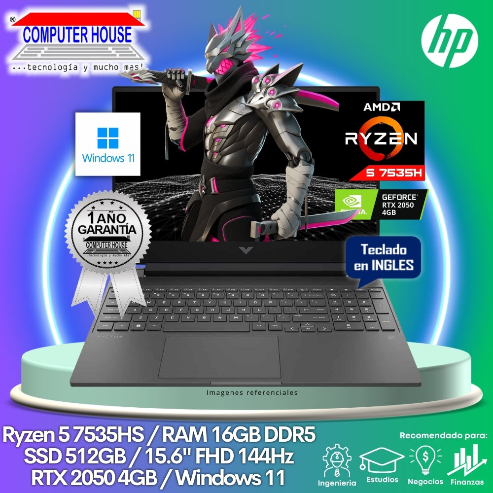 Laptop HP Victus, Ryzen 5-7535HS, RAM 16GB DDR5, SSD 512GB, 15.6