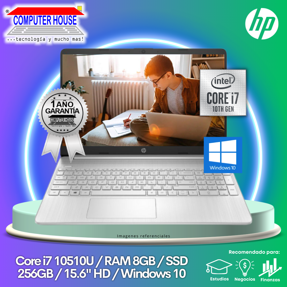 Laptop HP 15-DW1073LA, Core i7-10510U, RAM 8GB, SSD 256GB, 15.6″ HD, Windows 10.