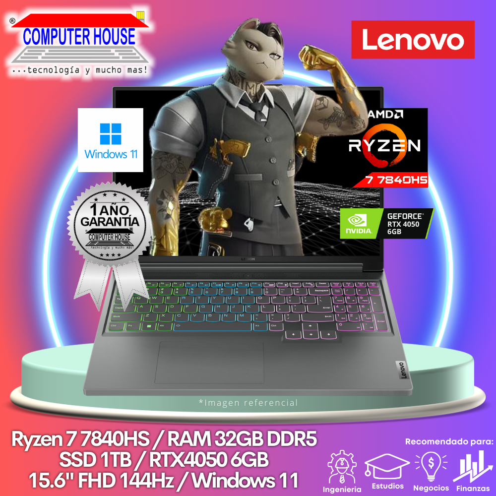 Laptop LENOVO LOQ 15APH8, Ryzen 7-7840HS, RAM 32GB DDR5, SSD 1TB, Video RTX4050 6GB, 15.6