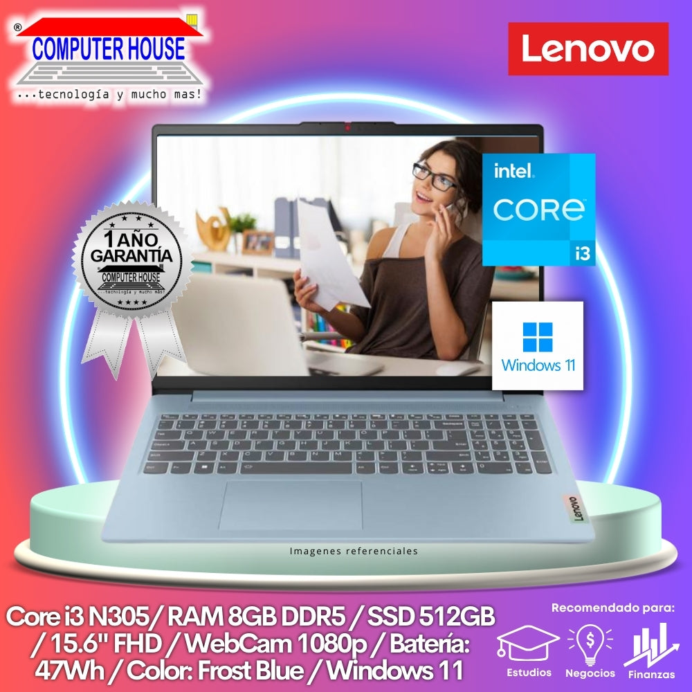 Laptop LENOVO IdeaPad Slim 3, Core i3-N305, RAM 8GB DDR5, SSD 512GB, 15.6
