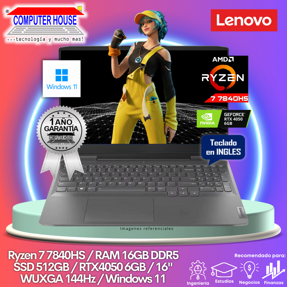 Laptop LENOVO LOQ, Ryzen 7-7840HS, RAM 16GB DDR5, SSD 512GB, 16