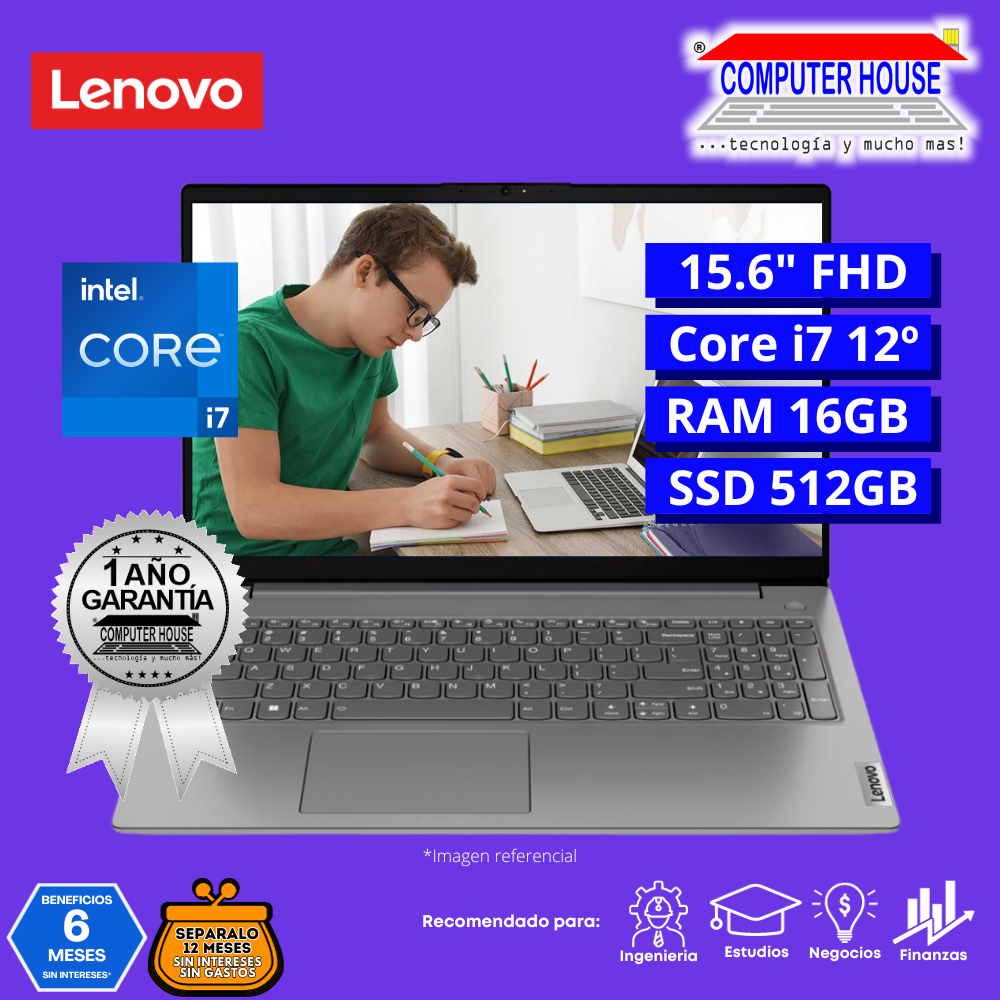 Laptop Lenovo V15, Core i7-1255U, RAM 16GB, SSD 512GB, 15.6″ FHD TN, FreeDos.