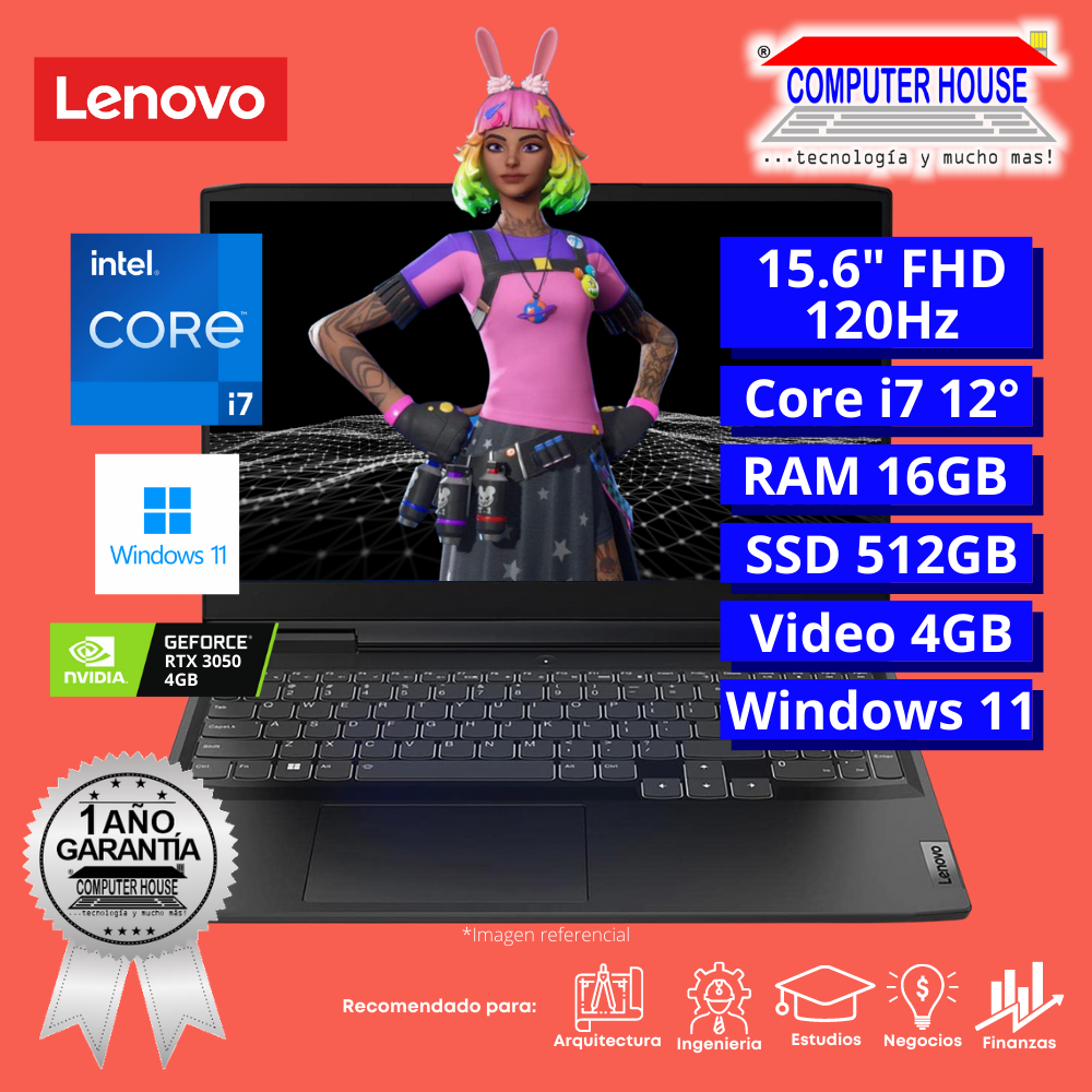 Laptop LENOVO IdeaPad Gaming 3, Core i7-12650H, RAM 16GB, SSD 512GB, 15.6