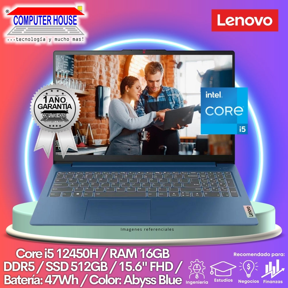 Laptop LENOVO IdeaPad Slim 3, Core i5-12450H, RAM 16GB, SSD 512GB, 15.6