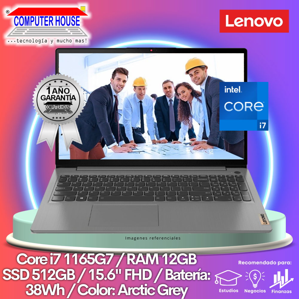 Laptop LENOVO IdeaPad 3, Core i7-1165G7, RAM 12GB, SSD 512GB, 15.6″ FHD, FreeDos, Color: Arctic Grey.