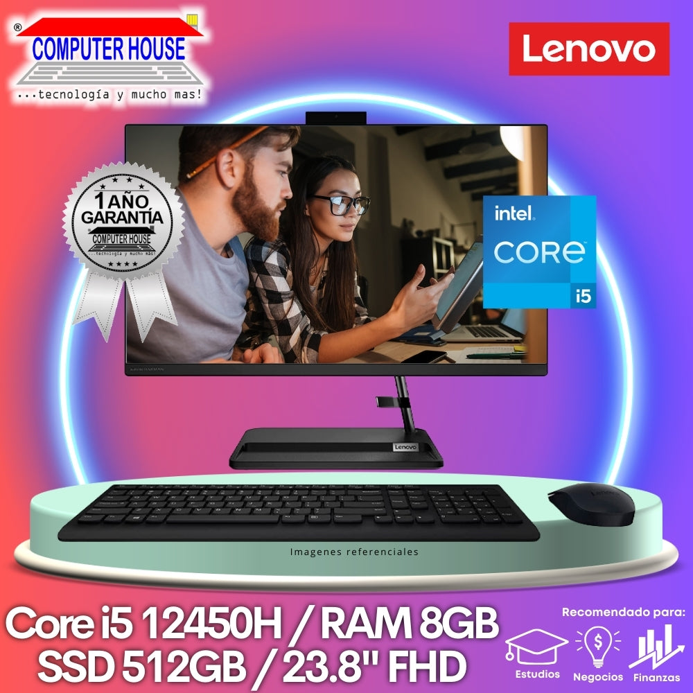 All in One LENOVO IdeaCentre 3, Core i5-12450H, RAM 8GB, SSD 512GB, 23.8" FHD, Windows 11.