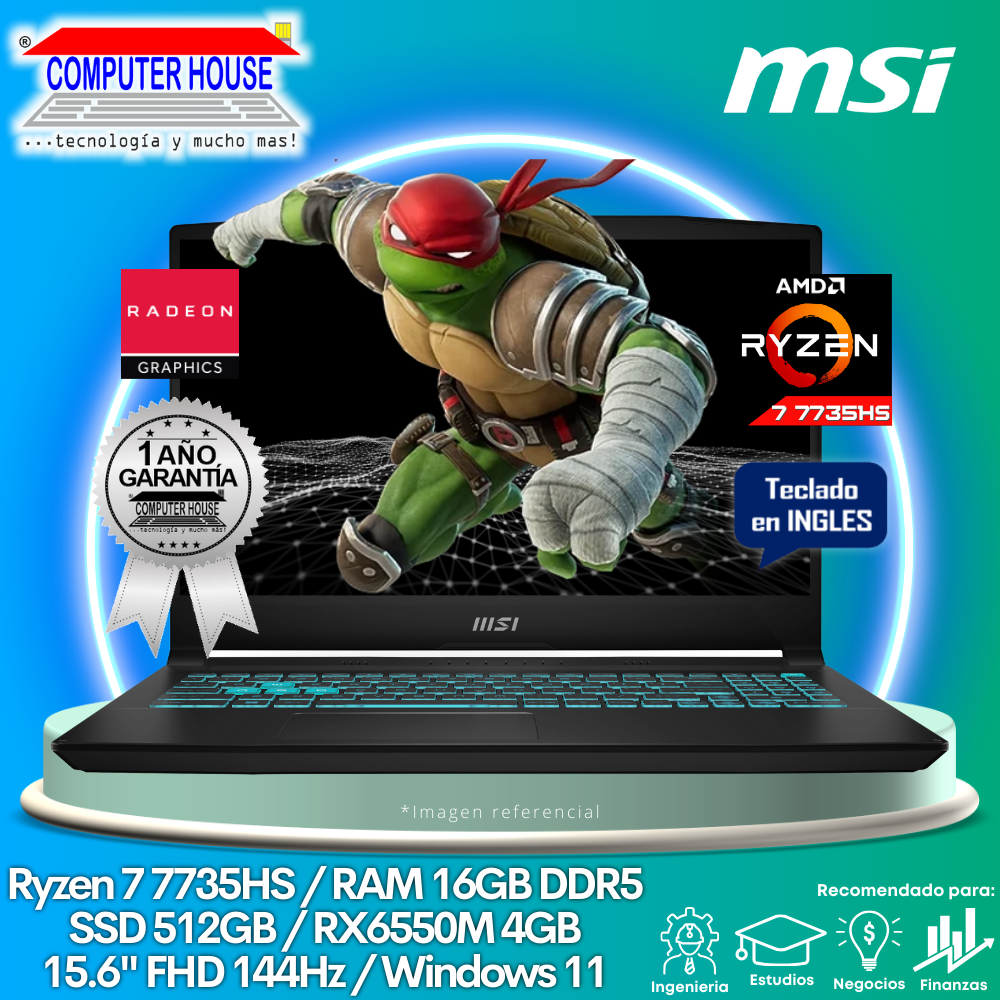 Laptop MSI Bravo, Ryzen 7-7735HS, RAM 16GB DDR5, SSD 512GB, 15.6