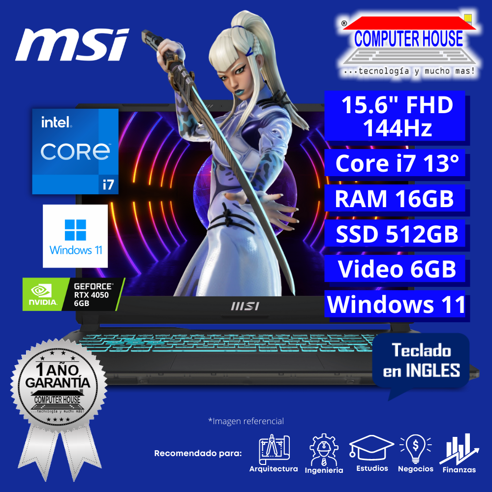 Laptop MSI Cyborg A13VE, Core i7-13650HX, RAM 16GB DDR5, SSD 512GB, Video RTX4050 6GB, 15.6