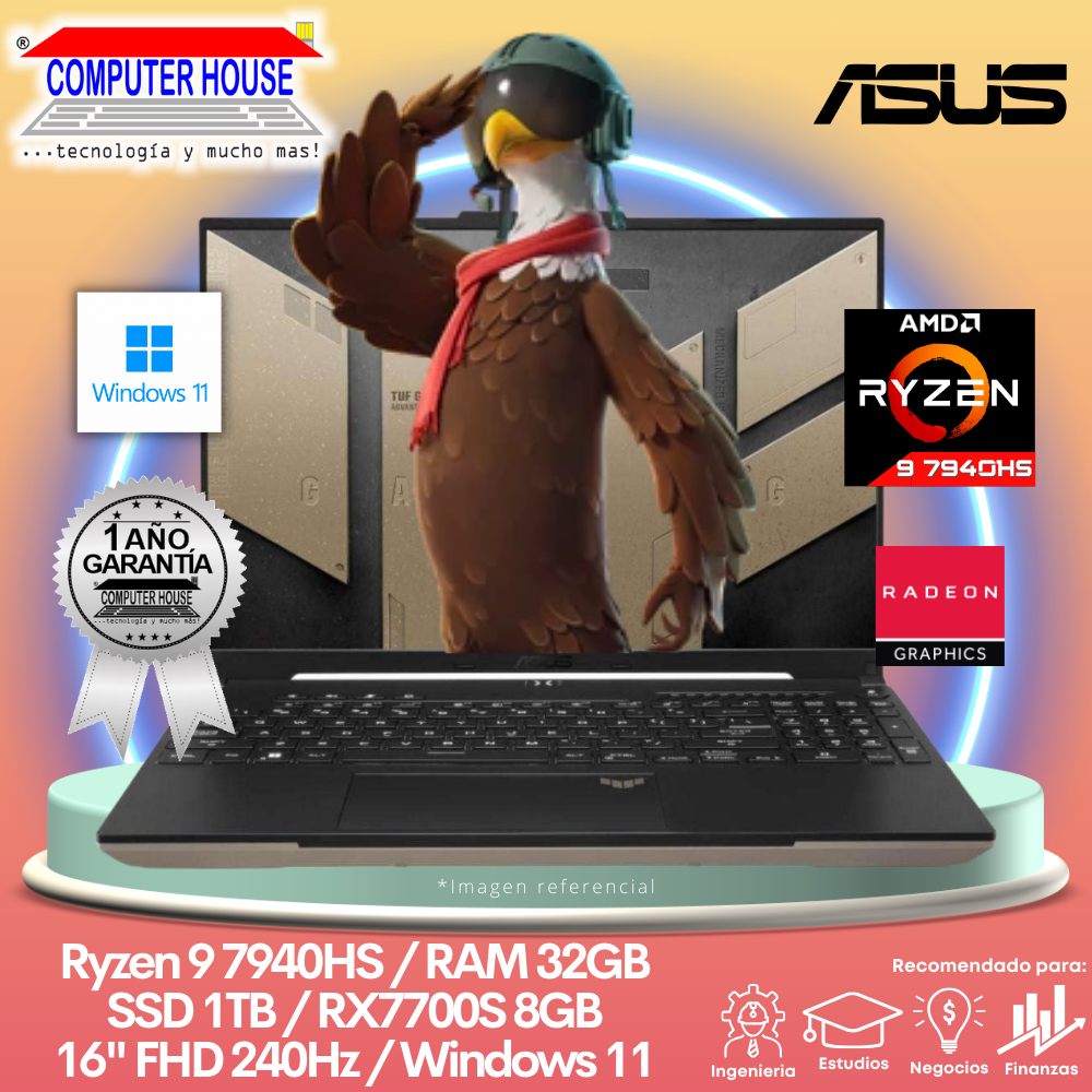 Laptop ASUS Tuf A16, Ryzen 9-7940HS, RAM 32GB, SSD 1TB, Video RX7700S 8GB, 16