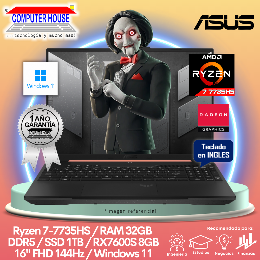 Laptop ASUS Tuf Dash FA617NT, Ryzen 7-7735HS, RAM 32GB DDR5, SSD 1TB, 16