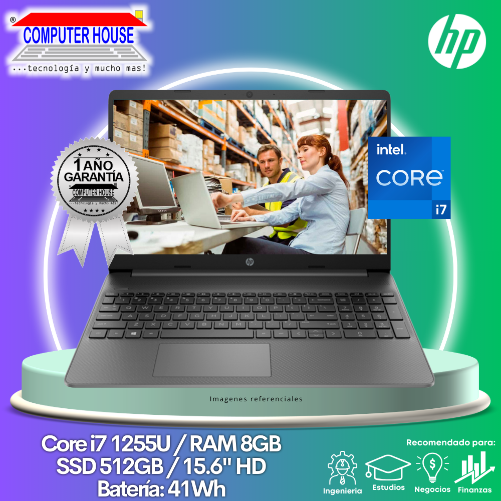 Laptop HP 15-DY5011LA, Core i7-1255U, RAM 8GB, SSD 512GB, 15.6″ HD, FreeDos.