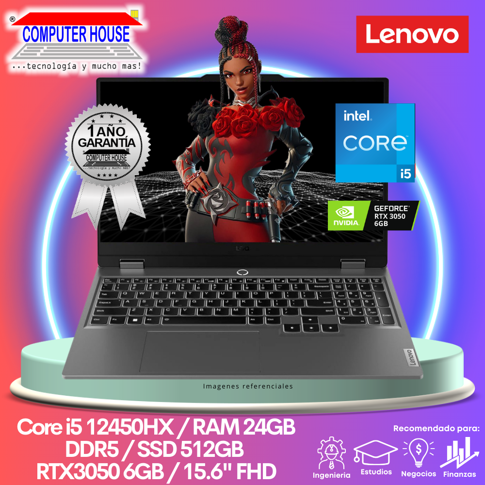 Laptop LENOVO LOQ, Core i5-12450HX, RAM 24GB DDR5, SSD 512GB, 15.6