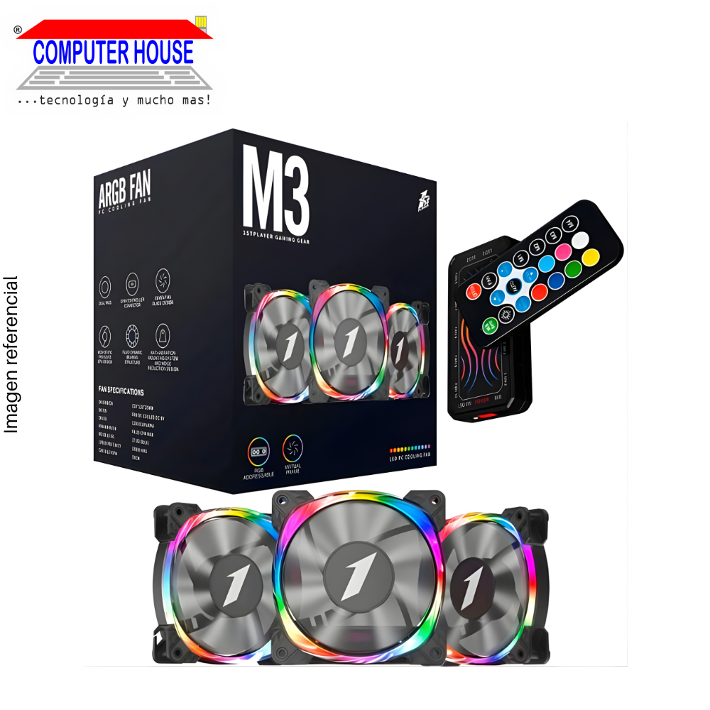 Cooler para Case 1St Player M3, ARGB, 3-Pack, Black, Incluye Control.