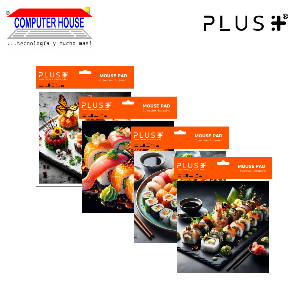 Pad Mouse Premium PLUS, colección Makis , antideslizante, superficie de tela, 20x20x0.5cm, diseño variado.