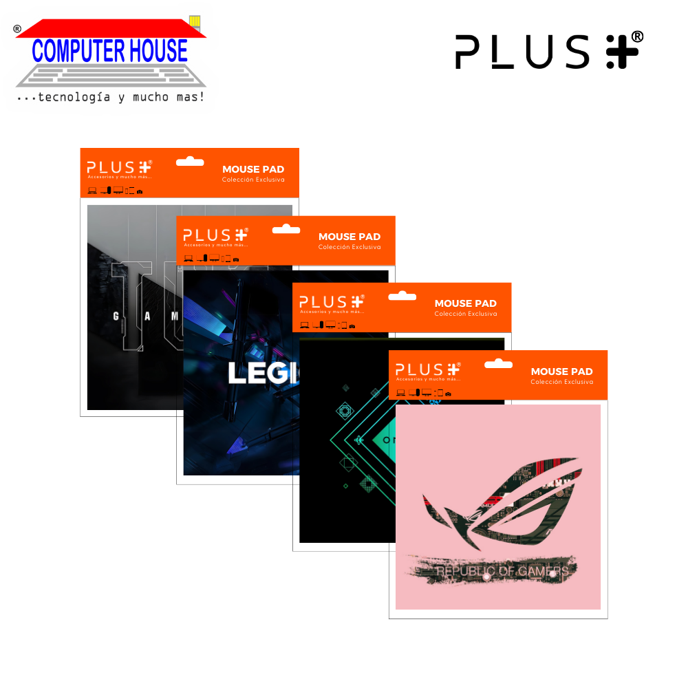 Pad Mouse Premium PLUS, colección Marcas , antideslizante, superficie de tela, 20x20x0.5cm, diseño variado.