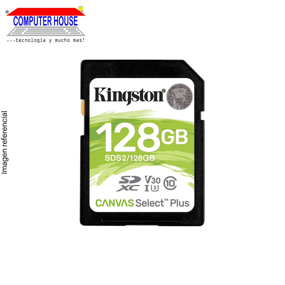 Memoria SD KINGSTON 128GB, Canvas Select Plus, Clase 10, 100Mb/s.