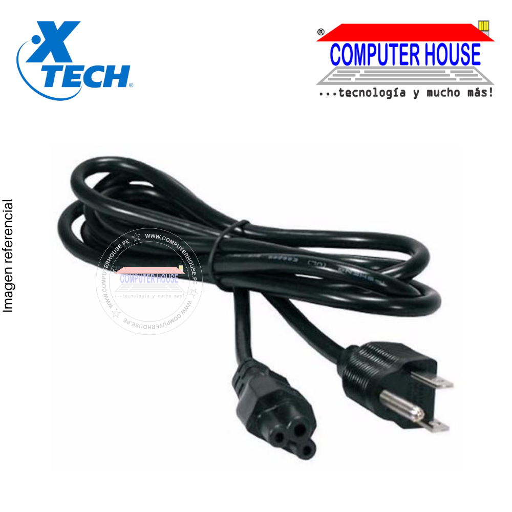 Cable de Poder tipo Trébol XTECH (para laptop), 1,8m.