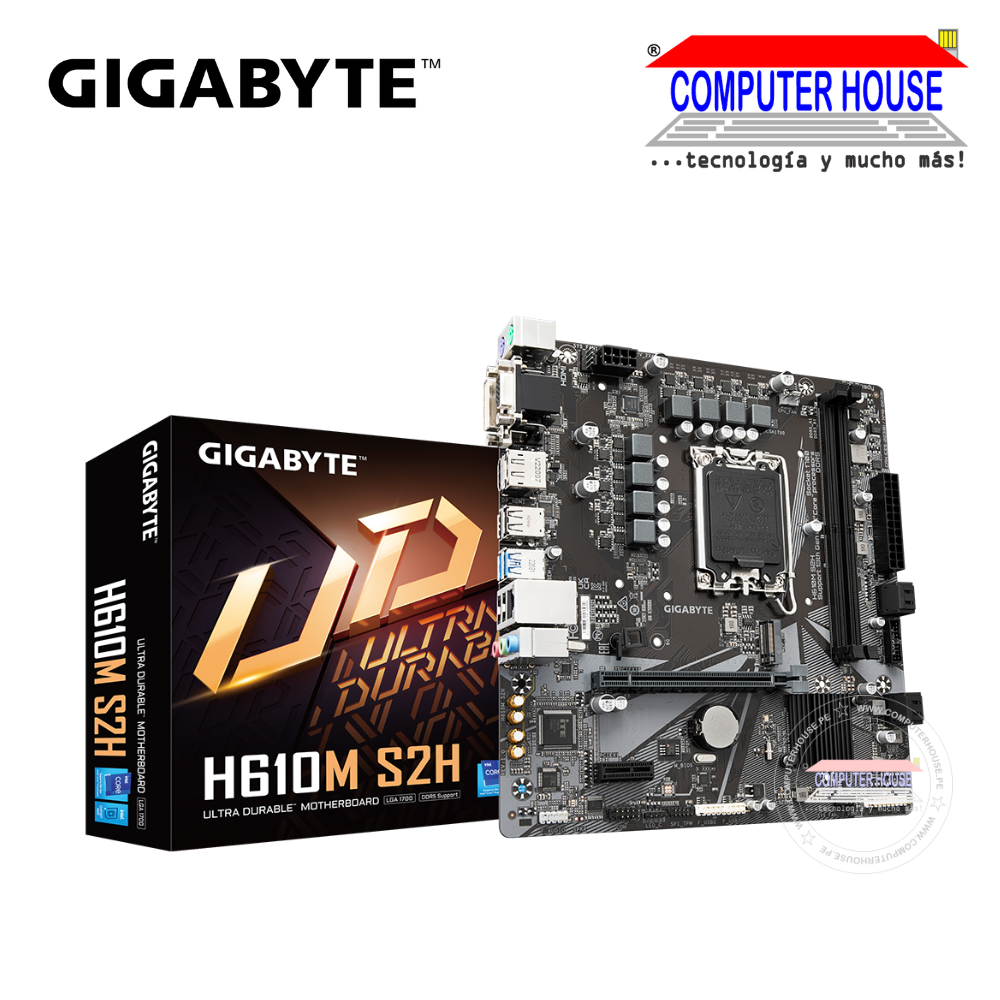 GIGABYTE H610M H Motherboard, DDR5, LGA1700, Micro ATX. Supports 14th, 13th, and 12th Generation Intel Processors. 2 x DDR5 Memory Slots. 