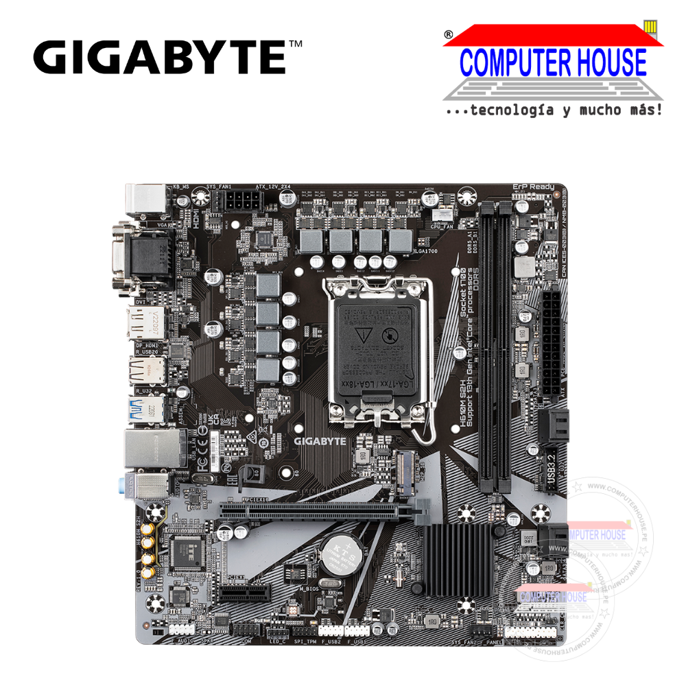 GIGABYTE H610M H Motherboard, DDR5, LGA1700, Micro ATX. Supports 14th, 13th, and 12th Generation Intel Processors. 2 x DDR5 Memory Slots. 